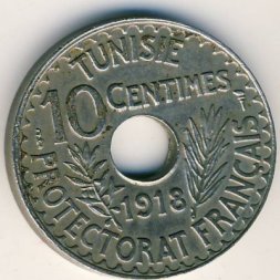 Тунис 10 сантимов 1918 год