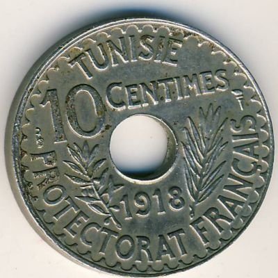 Тунис 10 сантимов 1918 год