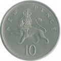 Великобритания 10 новых пенсов 1970 год - Коронованный лев