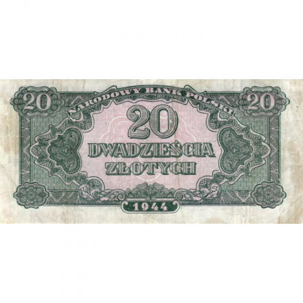 Польша 20 злотых 1944 год - советская оккупация - VF