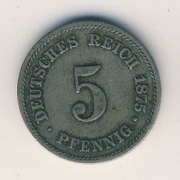 Германия 5 пфеннигов 1875 год (F)