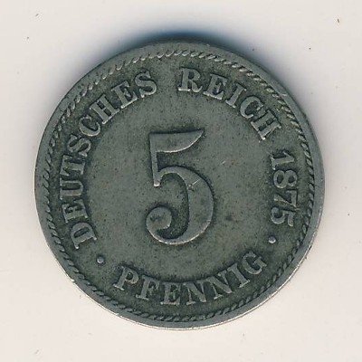 Германия 5 пфеннигов 1875 год (F)