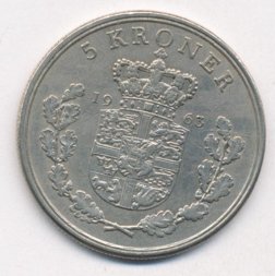 Дания 5 крон 1963 год - Король Фредерик IX