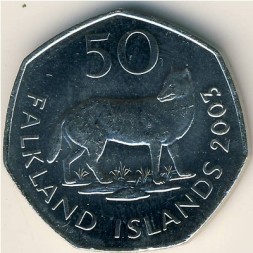 Монета Фолклендские острова 50 пенсов 2003 год - Лиса