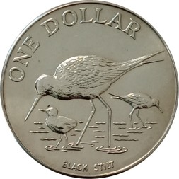 Новая Зеландия 1 доллар 1985 год - Чёрный ходулочник (медно-никелевый сплав)