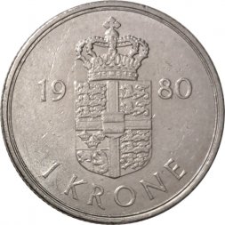 Дания 1 крона 1980 год - Королева Маргрете II