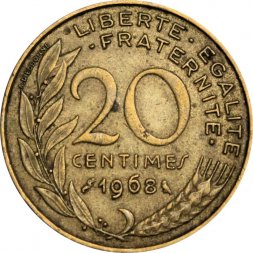 Франция 20 сантимов 1968 год