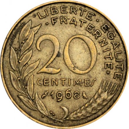 Франция 20 сантимов 1968 год
