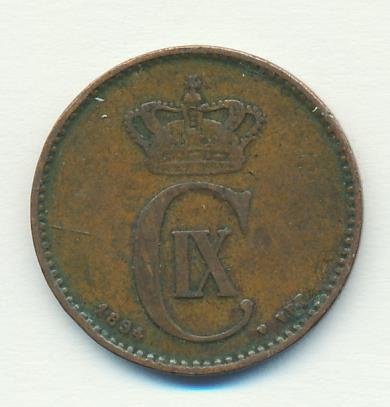 Дания 2 эре 1894 год - Король Кристиан IX. Дельфин