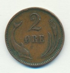 Дания 2 эре 1894 год - Король Кристиан IX. Дельфин