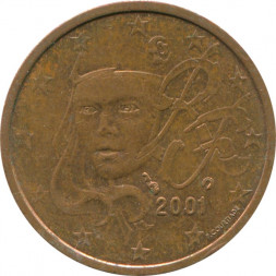Франция 2 евроцента 2001 год