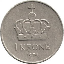 Норвегия 1 крона 1974 год - Король Улаф V