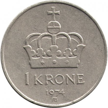 Норвегия 1 крона 1974 год - Король Улаф V