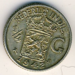 Монета Нидерландская Индия 1/4 гульдена 1942 год