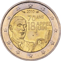 Франция 2 евро 2010 год - 70 лет речи Шарля де Голля