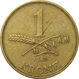 Монета Дания 1 крона 1943 год - Король Кристиан X