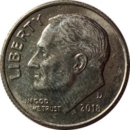 США 1 дайм (10 центов) 2018 год - Франклин Рузвельт (D)