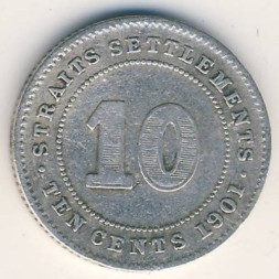 Монета Стрейтс-Сетлментс 10 центов 1901 год