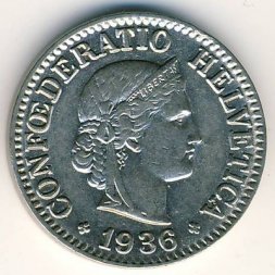 Швейцария 10 раппенов 1936 год