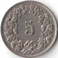 Швейцария 5 раппенов 1947 год