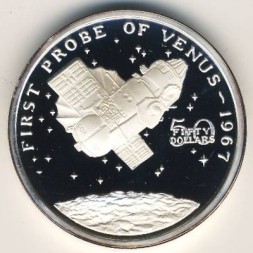 Монета Маршалловы острова 50 долларов 1989 год - Первый зонд в атмосфере Венеры