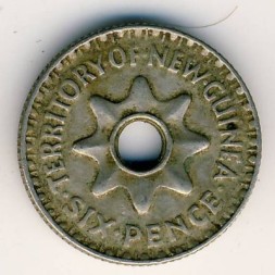 Монета Новая Гвинея 6 пенсов 1943 год