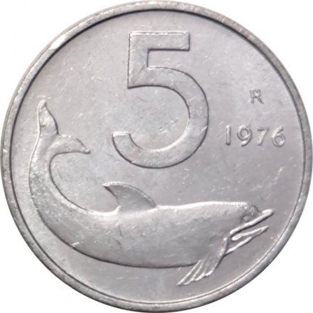 Италия 5 лир 1976 год - Дельфин