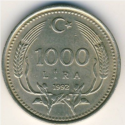 Турция 1000 лир 1992 год