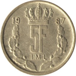Люксембург 5 франков 1987 год - Великий герцог Жан