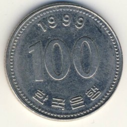 Монета Южная Корея 100 вон 1999 год