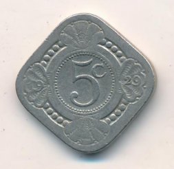 Нидерланды 5 центов 1929 год - Королева Вильгельмина