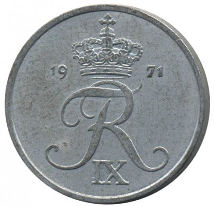Дания 2 эре 1971 год - Король Фредерик IX