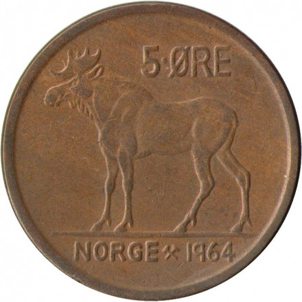 Норвегия 5 эре 1964 год - Король Улаф V
