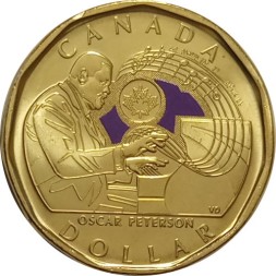 Канада 1 доллар 2022 год - Оскар Питерсон (цветное покрытие)