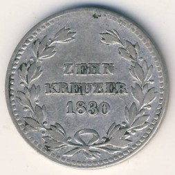 Монета Баден 10 крейцеров 1830 год