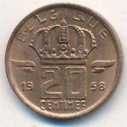 Бельгия 20 сантимов 1958 год