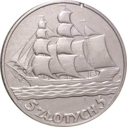 Польша 5 злотых 1936 год - 15 лет морскому порту Гдыня