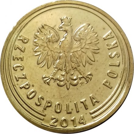 Польша 2 гроша 2014 год (надпись в нижней части орла)