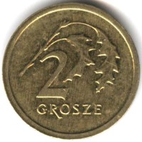 Монета Польша 2 гроша 2014 год (надпись в нижней части орла)