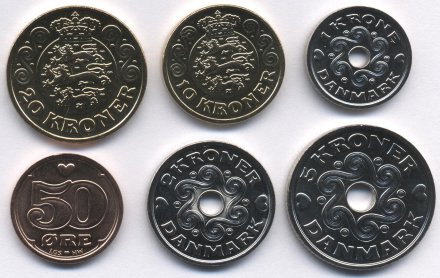 Набор из 6 монет Дании 2016 года