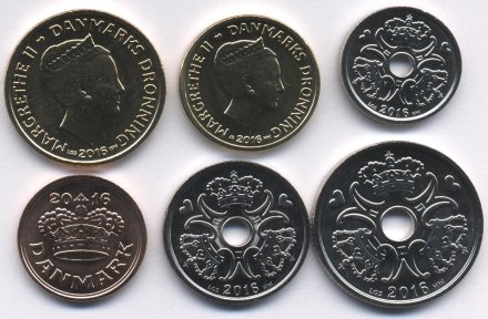 Набор из 6 монет Дании 2016 года
