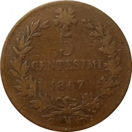 Италия 5 чентезимо 1867 год (M)