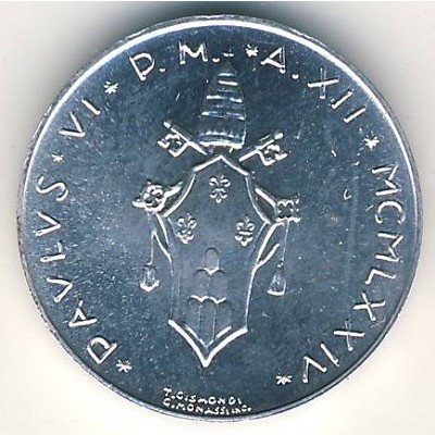 Ватикан 1 лира 1974 год
