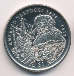 Монета Сьерра-Леоне 1 доллар 1999 год - Америго Веспуччи