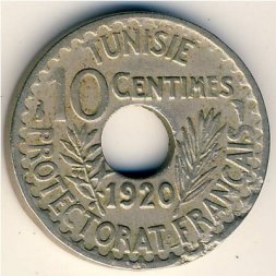 Тунис 10 сантимов 1920 год