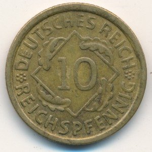 Веймарская республика 10 рейхспфеннигов 1935 год (D)