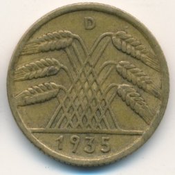 Веймарская республика 10 рейхспфеннигов 1935 год (D)