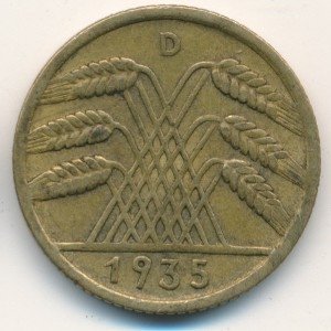 Веймарская республика 10 рейхспфеннигов 1935 год (D)