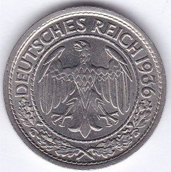Веймарская республика 50 рейхспфеннигов 1936 год (A)