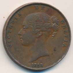 Великобритания 1 фартинг 1858 год
